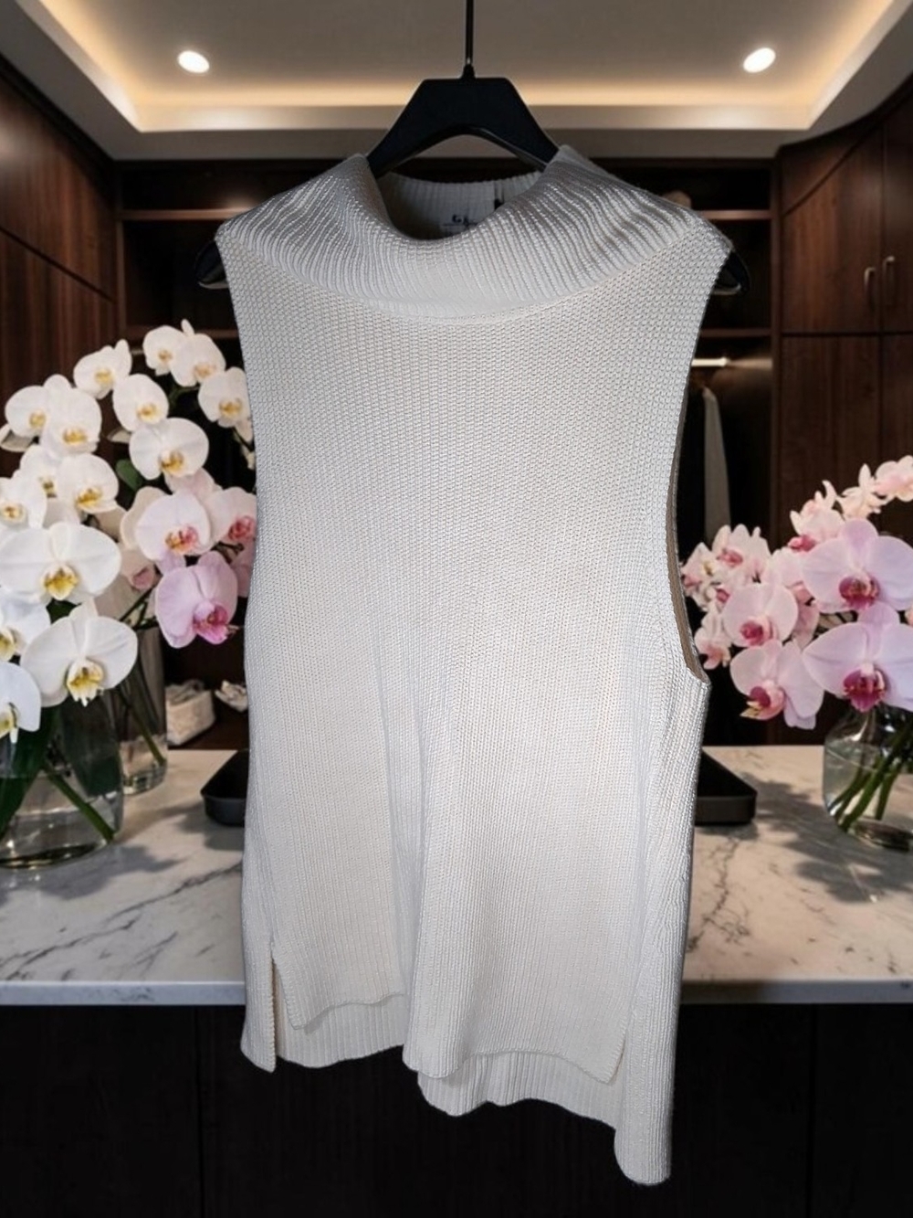 Lou & Grey Womens Off White Sleeveless Cowl Neck Knit Sweater Tank Size XL